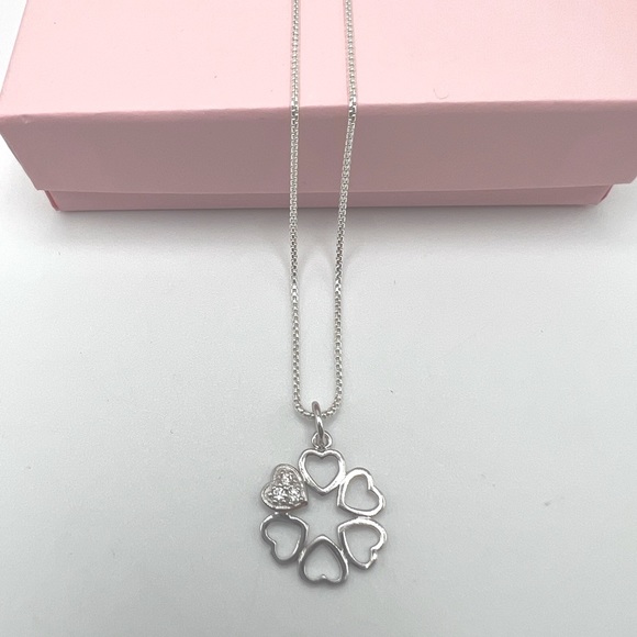.925 Sterling Silver Heart Wreath Necklace with Cz Accents - Picture 9 of 15
